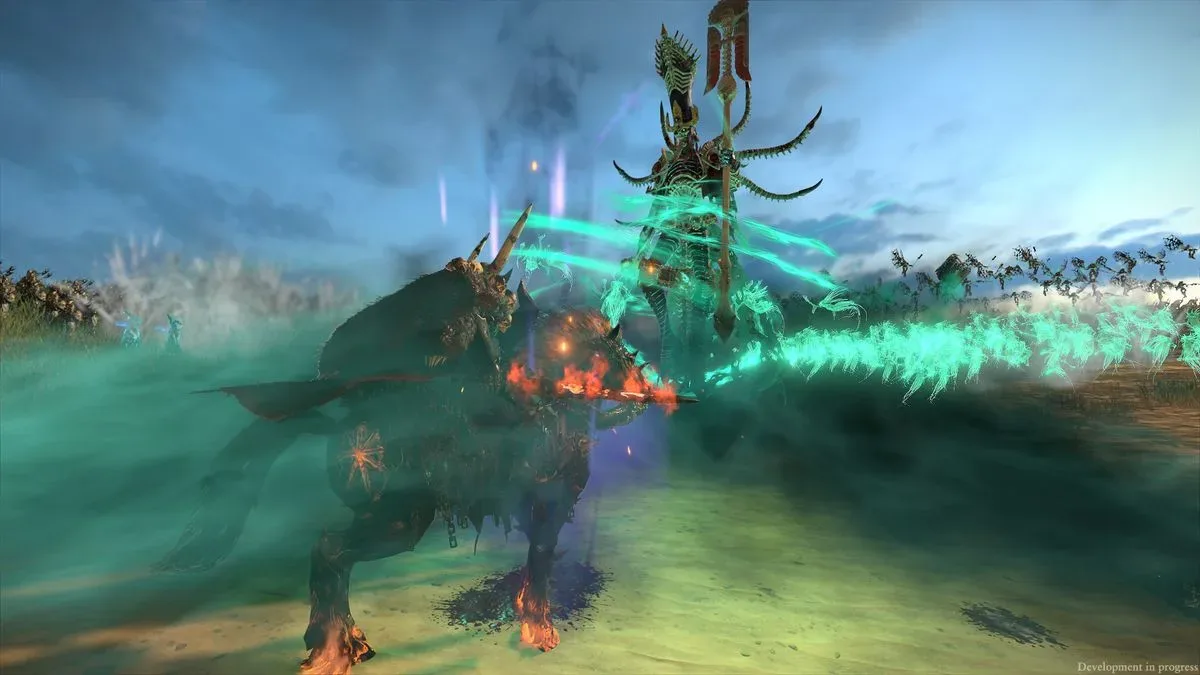 Legendary Lord Nagash fighting a lord of Chaos in in Total War: Warhammer 3