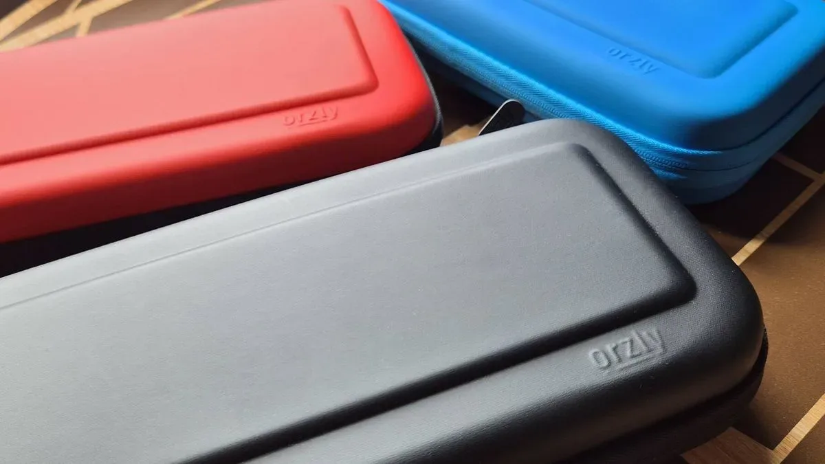 Black Orzly Carrying Case for Nintendo Switch 2 with glossy embossed exterior