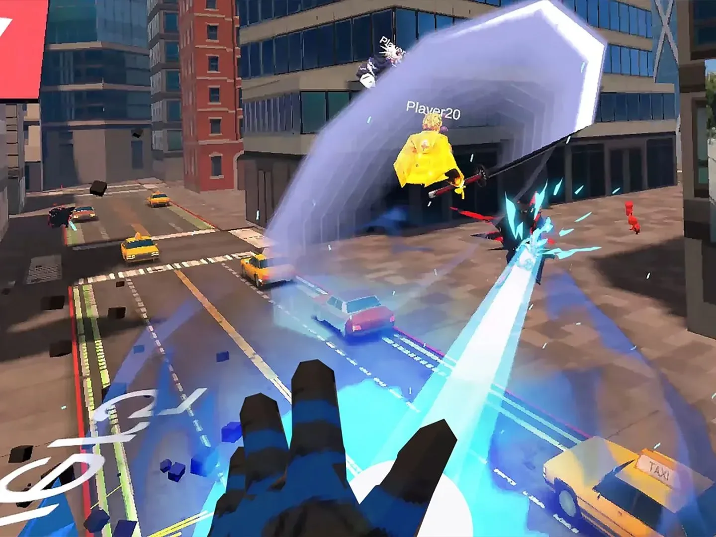 Press shot for Hero x Hero codes showing the player firing a blue energy beam from first-person perspective