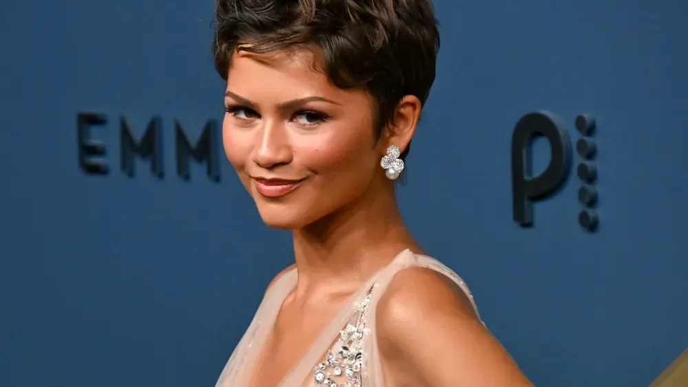 Zendaya’s sleek, piece-y cropped pixie hairstyle with height at the crown at the 2026 Emmys