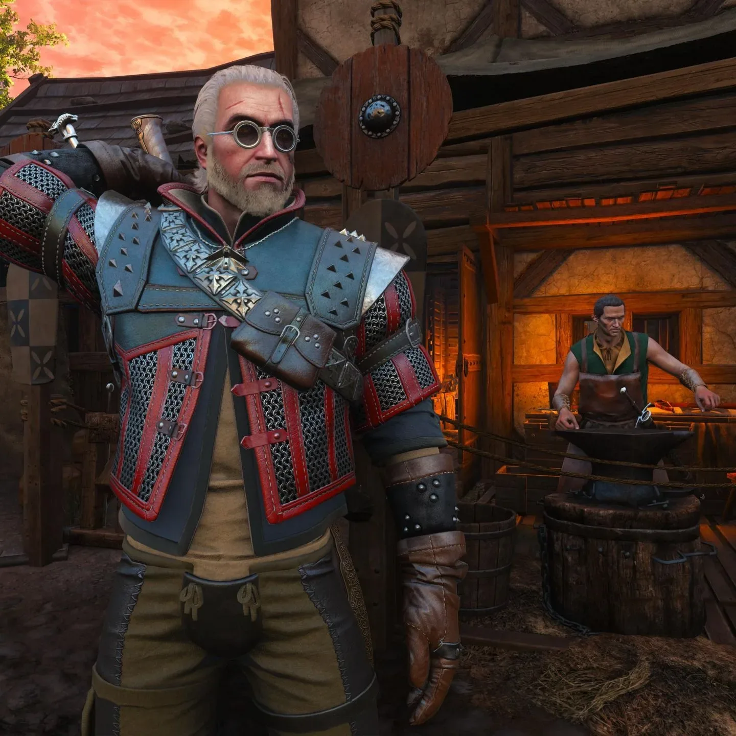 Geralt in transmogged armor in Witcher 3 Remastered