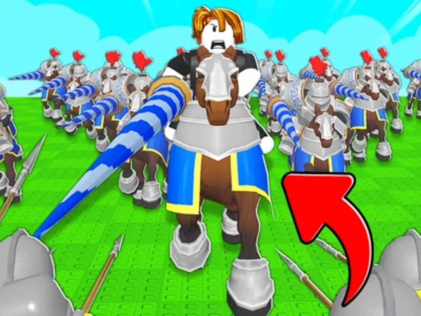 A Roblox character rides a horse and leads his units in Command an Army.