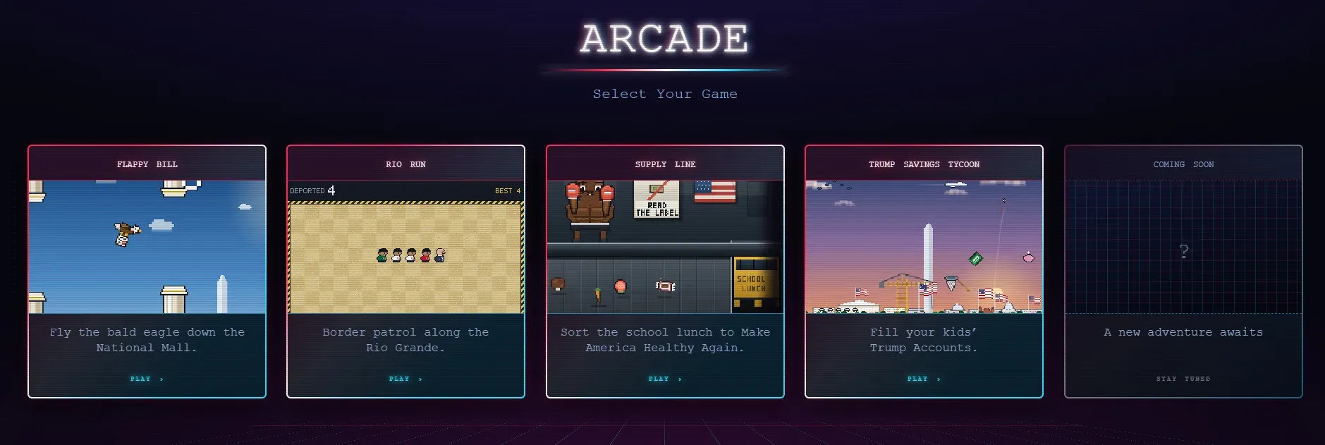 The White House web-game portal after the Build the Wall game was removed