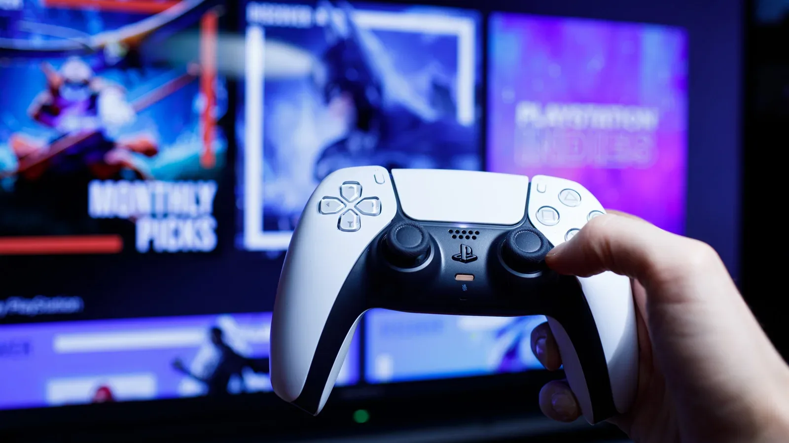PlayStation controller beside a screen displaying the PlayStation Store