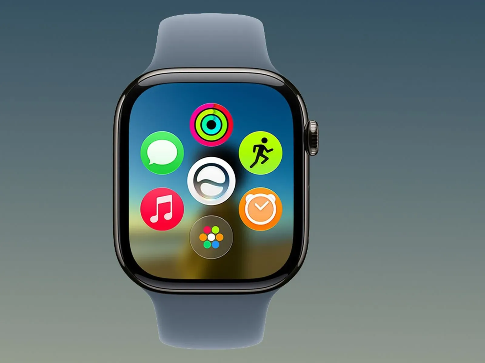 Apple Watch displaying a spoken-audio transcription concept for Live Rewind