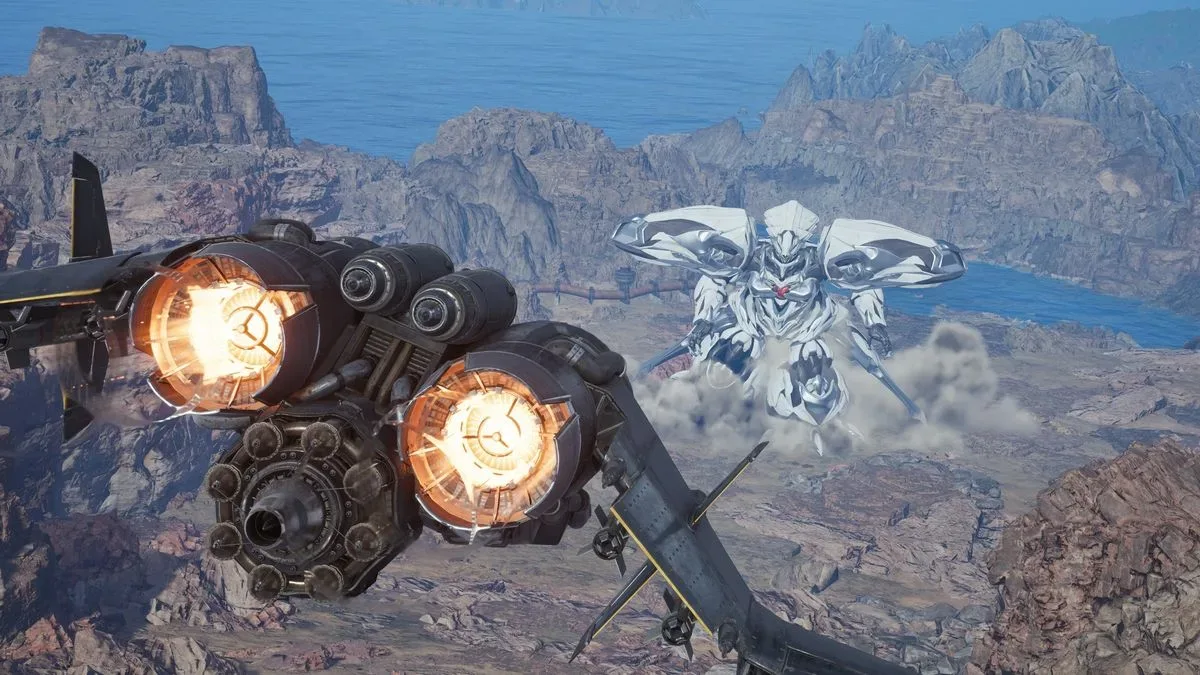 The Highwind flies towards a weapon in Final Fantasy 7 Revelation