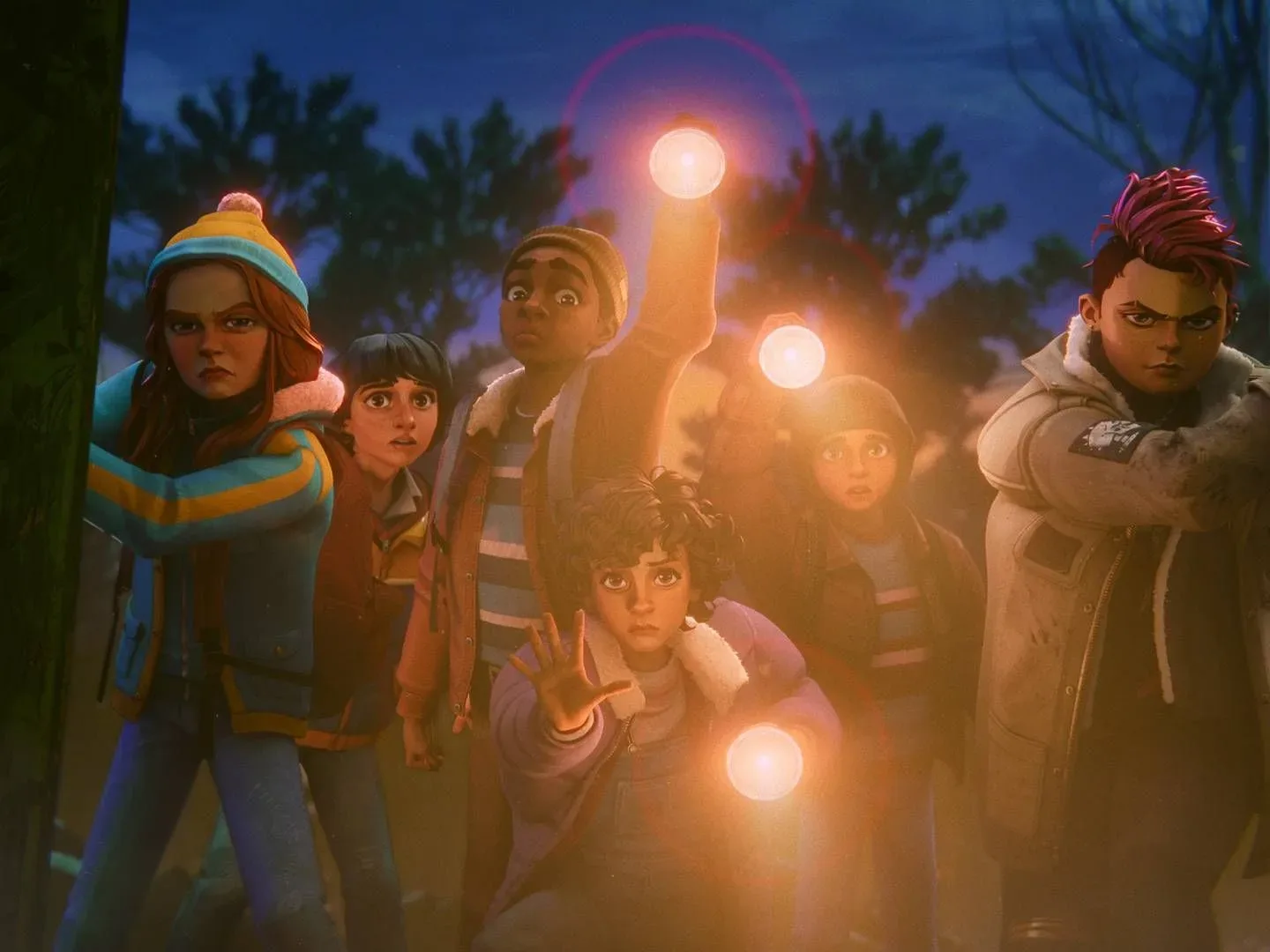 El and the Hawkins group from Stranger Things: Tales from ’85