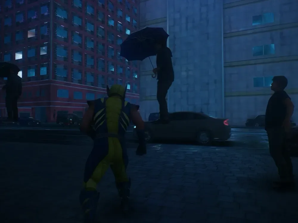 Cars phasing through a wall in Marvel’s Wolverine out-of-bounds footage
