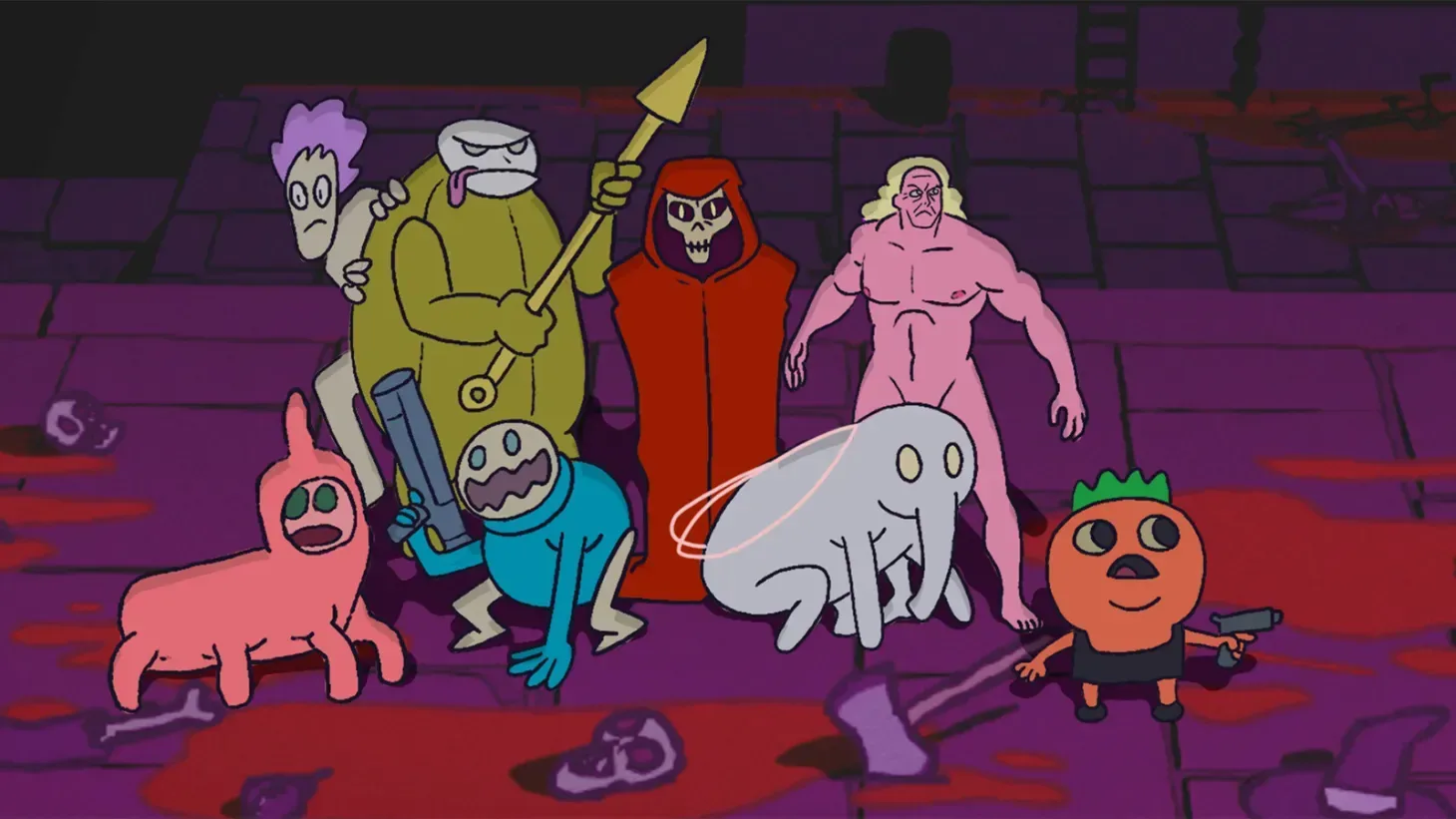 Blood Dungeon character climbing through a crowded dungeon filled with enemies