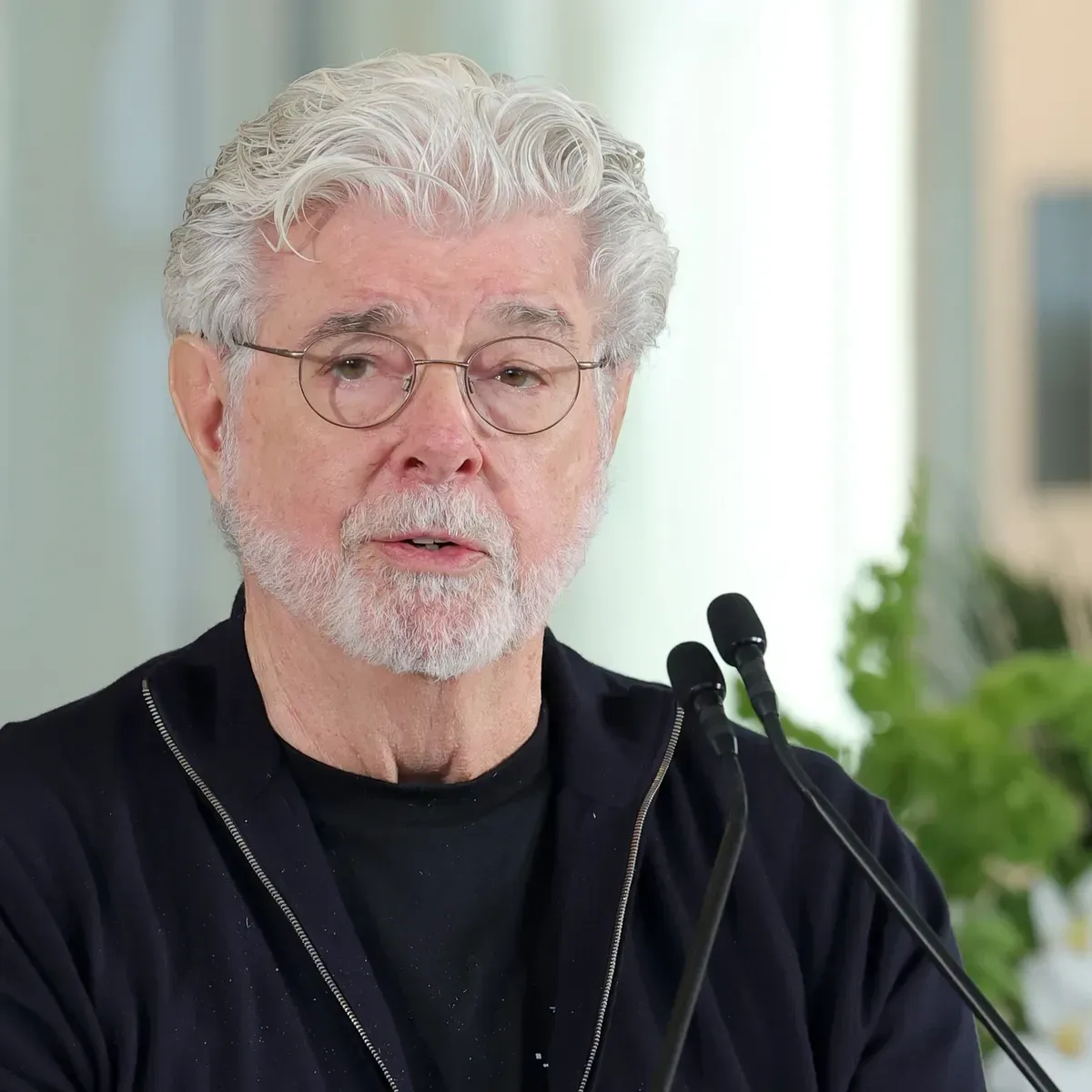 George Lucas speaking at an event for the Lucas Museum of Narrative Art