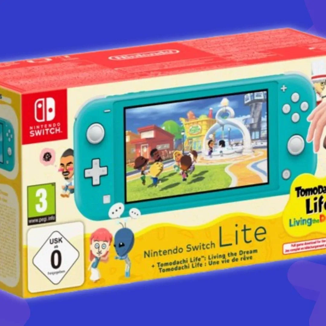 Image of a Nintendo Switch Lite Tomodachi Life bundle on a blue GamesRadar+ background.