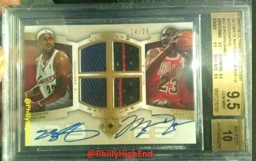 Jordan and LeBron James dual-autograph sports card listing