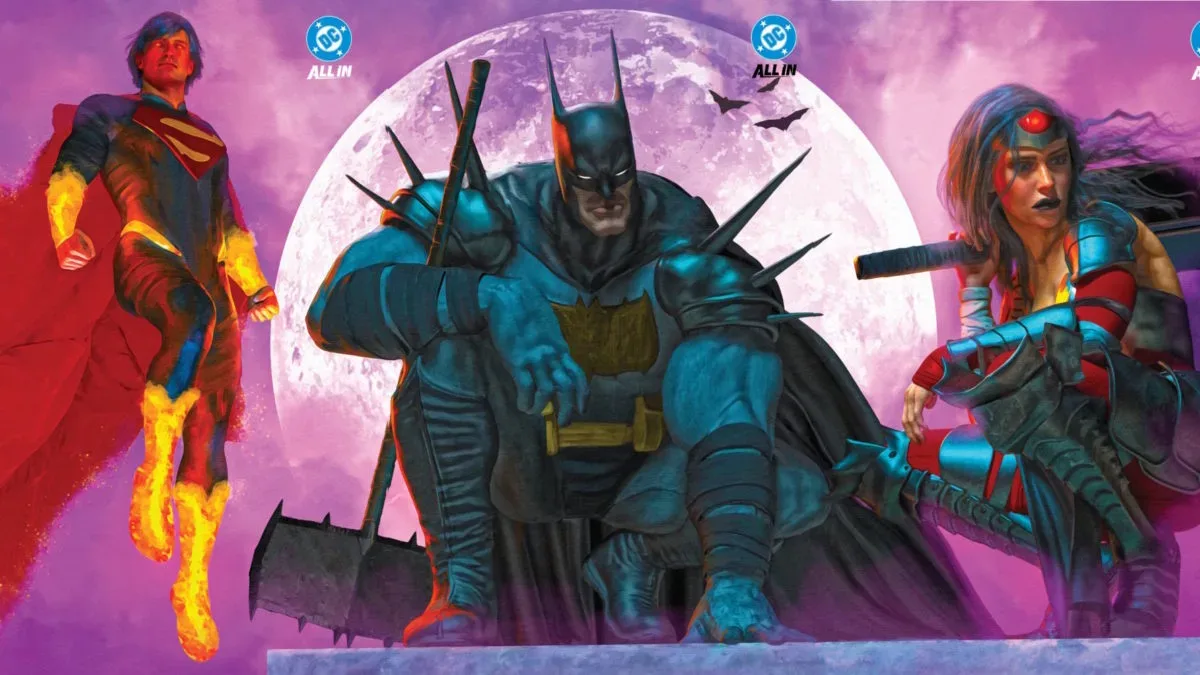 DC booth at New York Comic Con with Absolute Universe comics and convention-exclusive displays