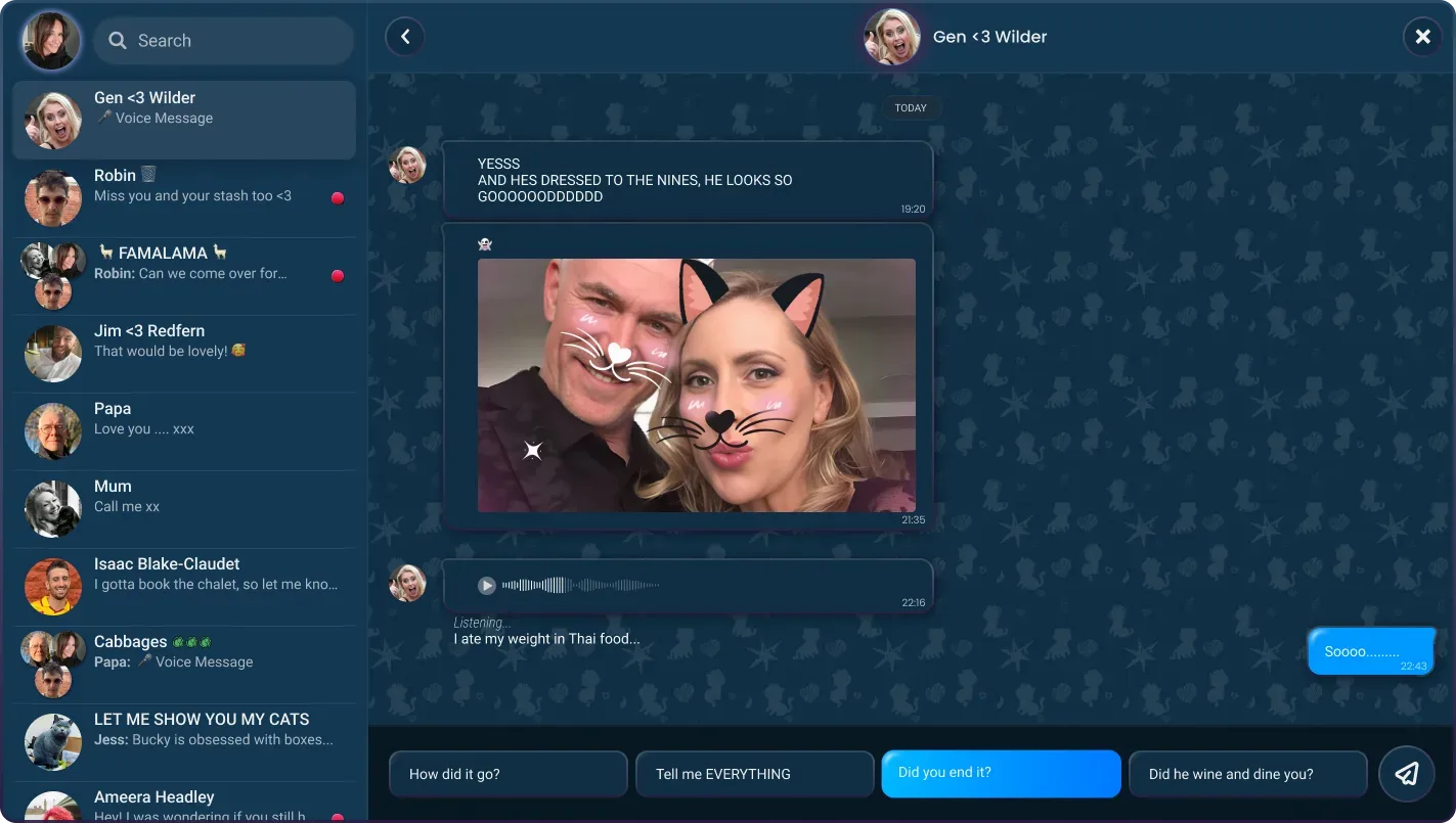 Limerence scene featuring messages from the LiAIson AI relationship app