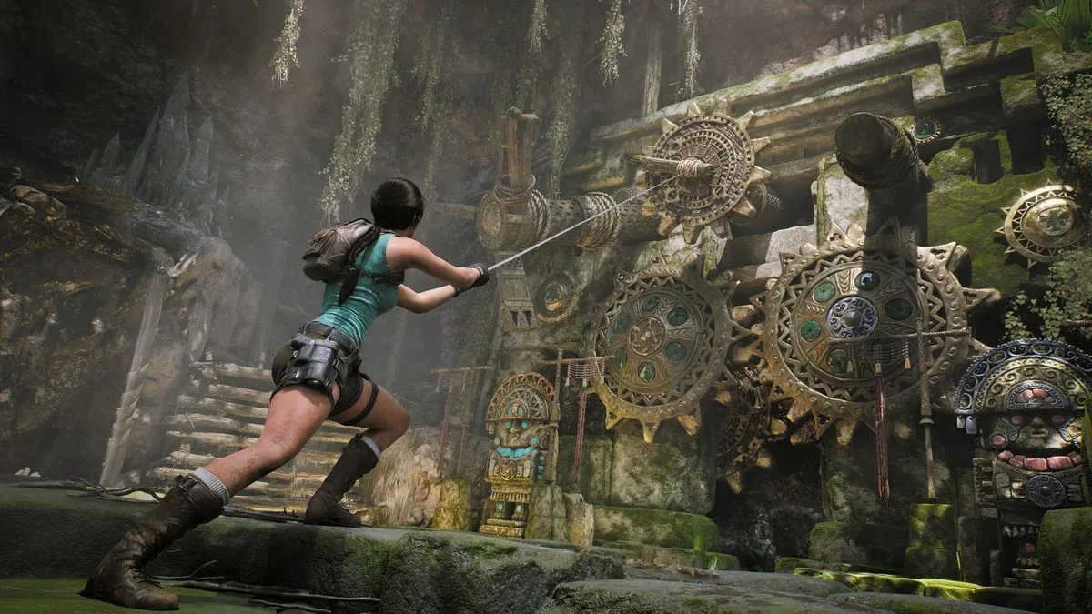 Lara Croft hooks onto ancient cogs in Tomb Raider: Legacy of Atlantis