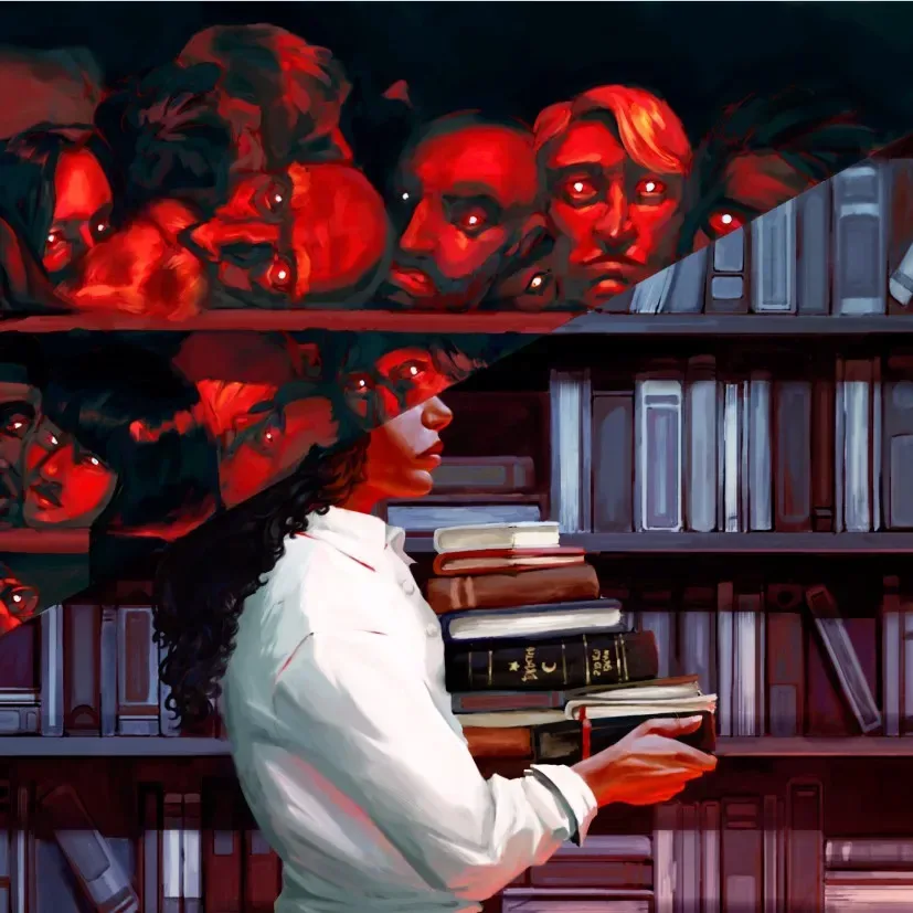 Something Is Wrong With the Library promotional image showing its unsettling haunted-library setting
