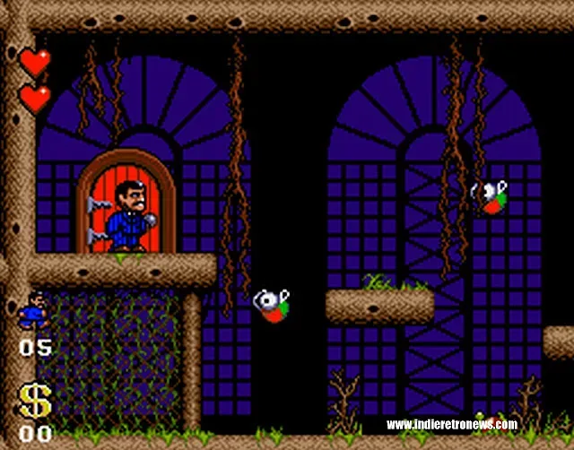 The Addams Family Backgrounds Edition shows restored scenery behind the game’s Amiga platform action