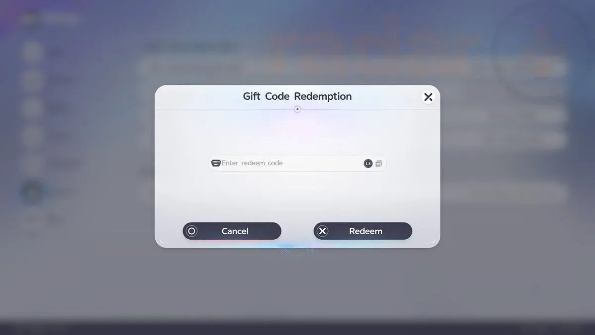 The Gift Code Redemption screen used to redeem Aniimo codes