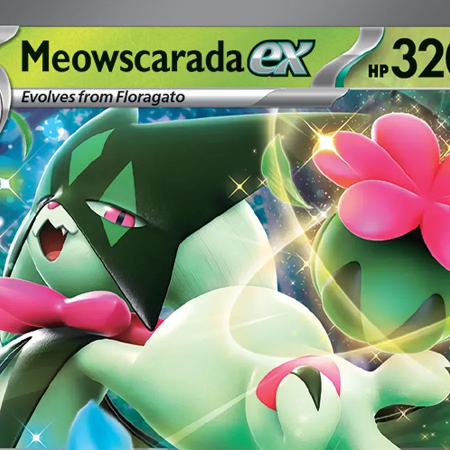 Sprigatito, Floragato and Meowscarada ex cards from Pokémon TCG: Mega Evolution—Delta Reign