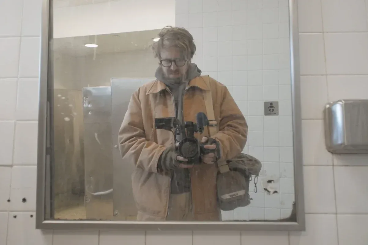 John Wilson filming a sidewalk for The History of Concrete