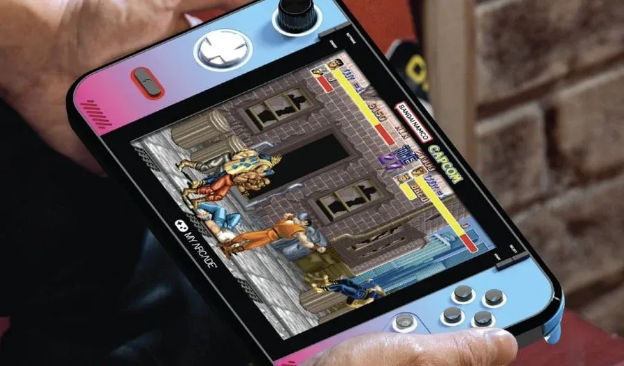 My Arcade Gamestation Retro Go handheld with its large display and arcade-inspired controls