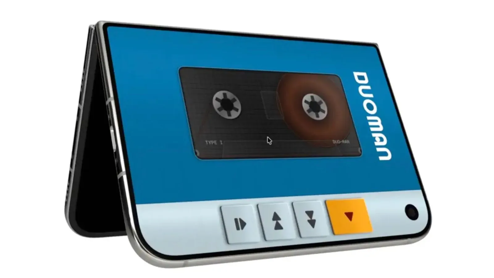 A foldable phone closing as a virtual cassette player begins music playback