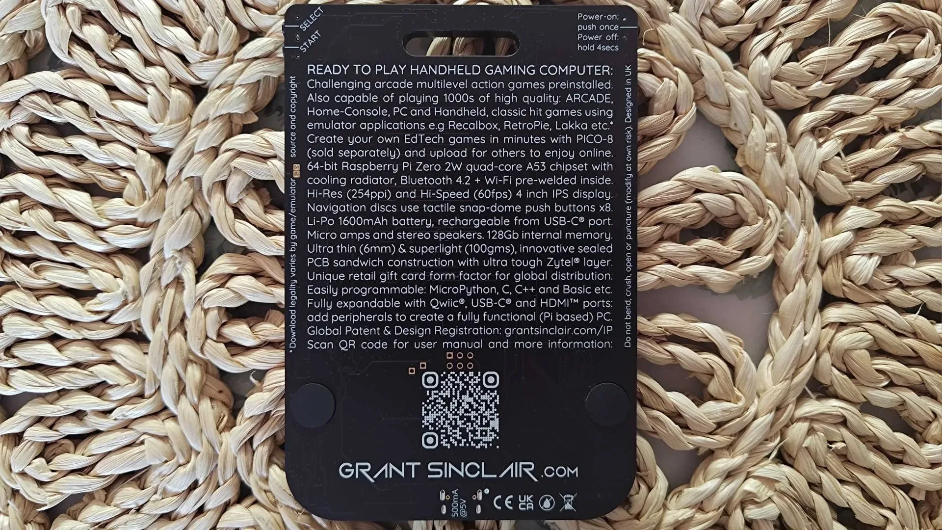 Back view of Gamercard with back blurb text and QR code in view.