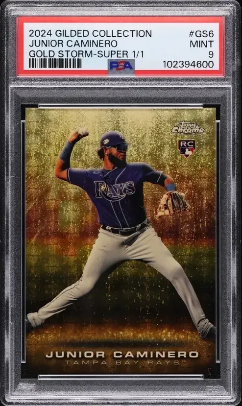 Junior Caminero 2024 Topps Chrome Gilded Gold Storm Superfractor graded PSA Mint 9