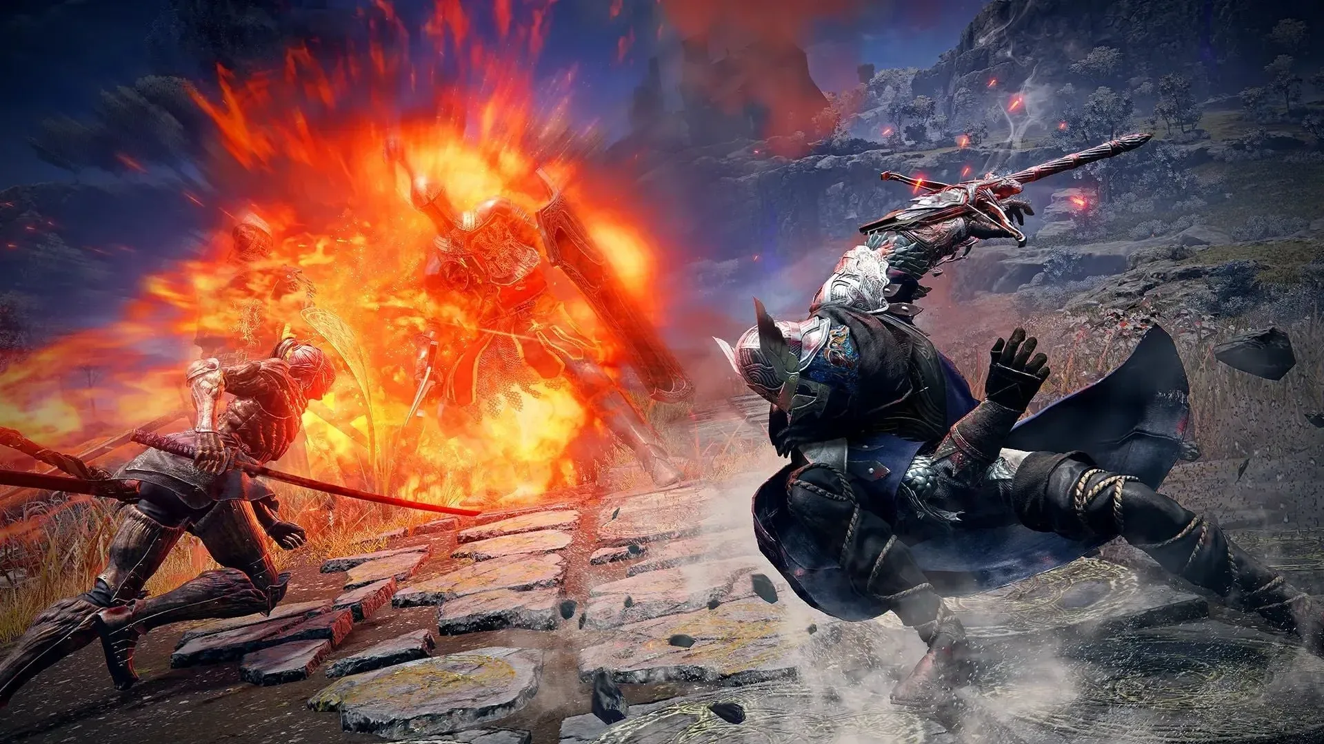 An Elden Ring Nightreign co-op party facing a Night Boss while a connection warning interrupts the run