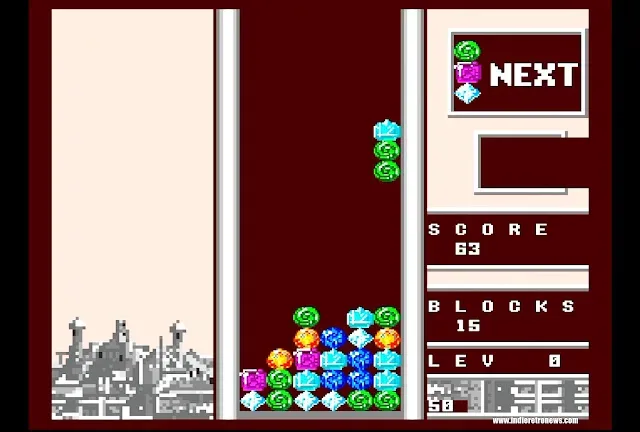Game Gear Columns jewel puzzle gameplay recreated for Commodore Amiga