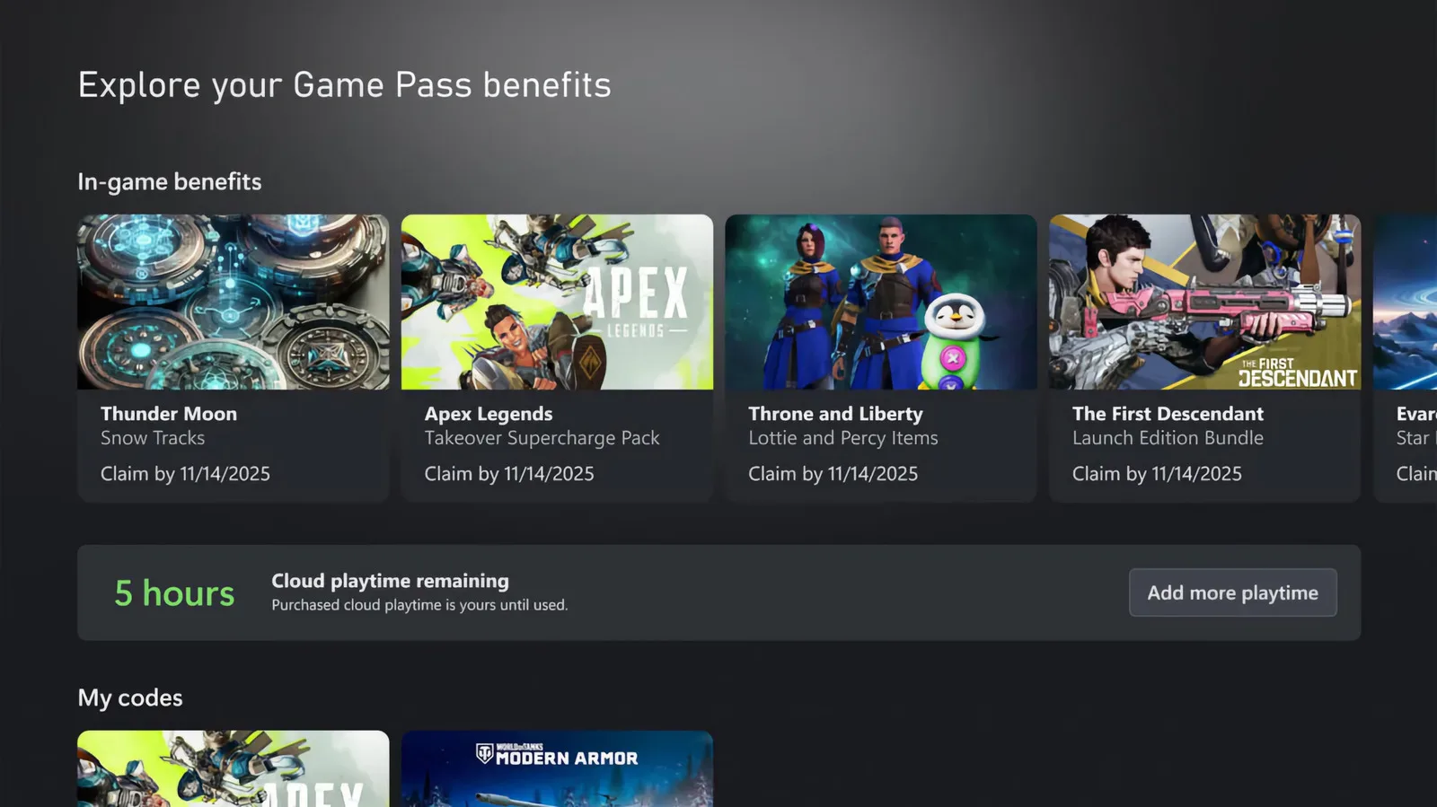 Xbox cloud gaming interface displayed on a connected screen