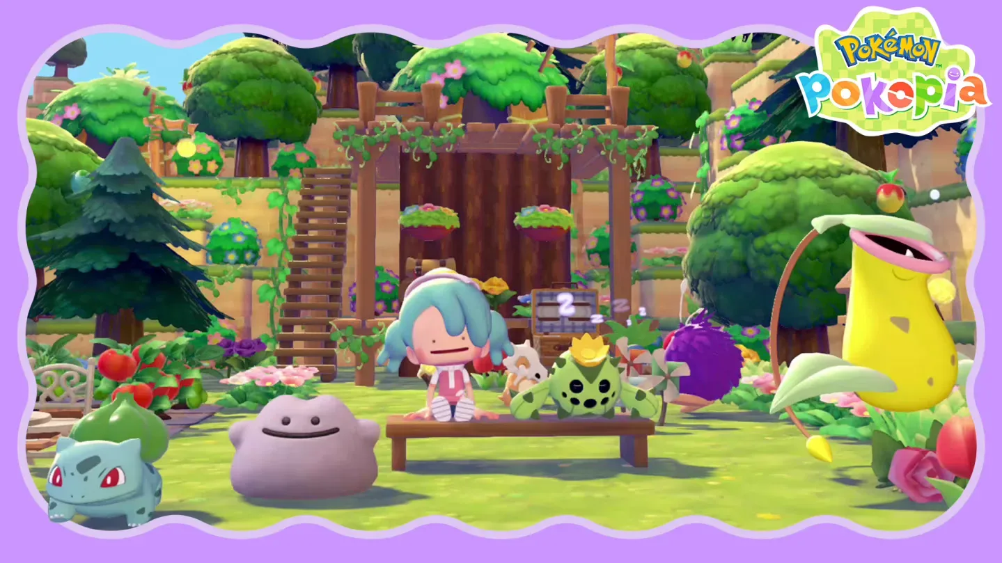 Ditto resting beside Pokémon in the Pokémon Pokopia relaxation soundtrack video