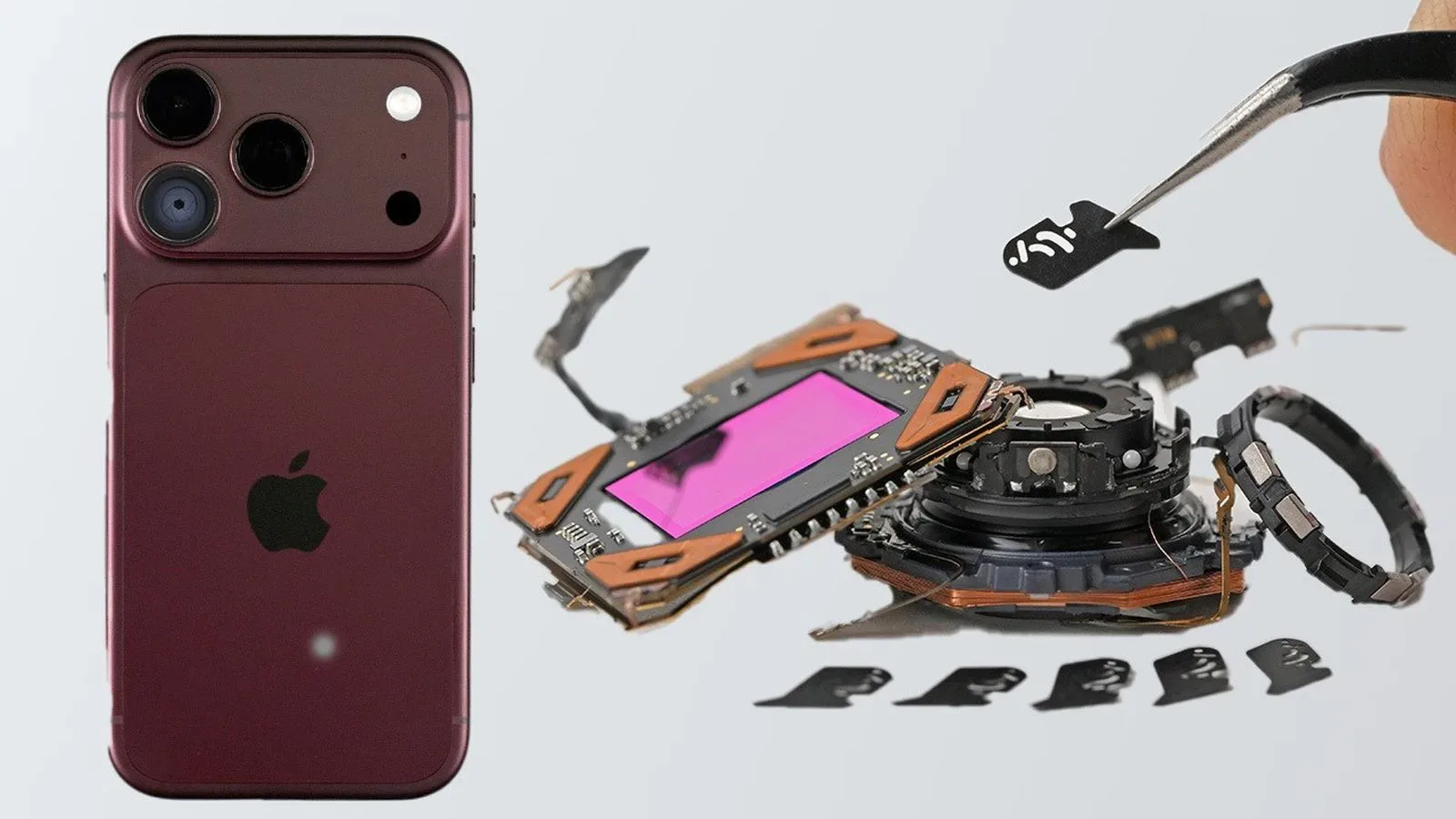 Internal components of the iPhone 18 Pro during a teardown