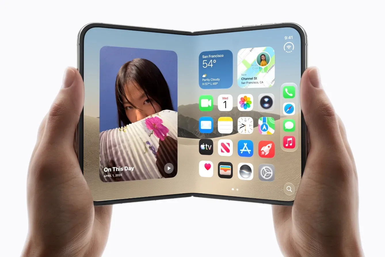 Apple iPhone Duo shown unfolded with its 7.6-inch interior display
