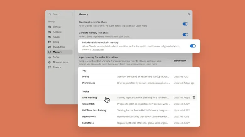 Illustration of project-specific AI memory and privacy settings
