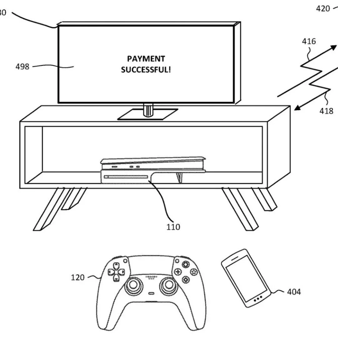 Patent diagram depicting an electronic device transferring information through a game controller to a console