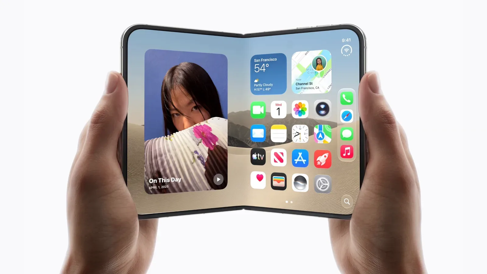 Apple iPhone Duo shown folded and opened to illustrate its dual-display design