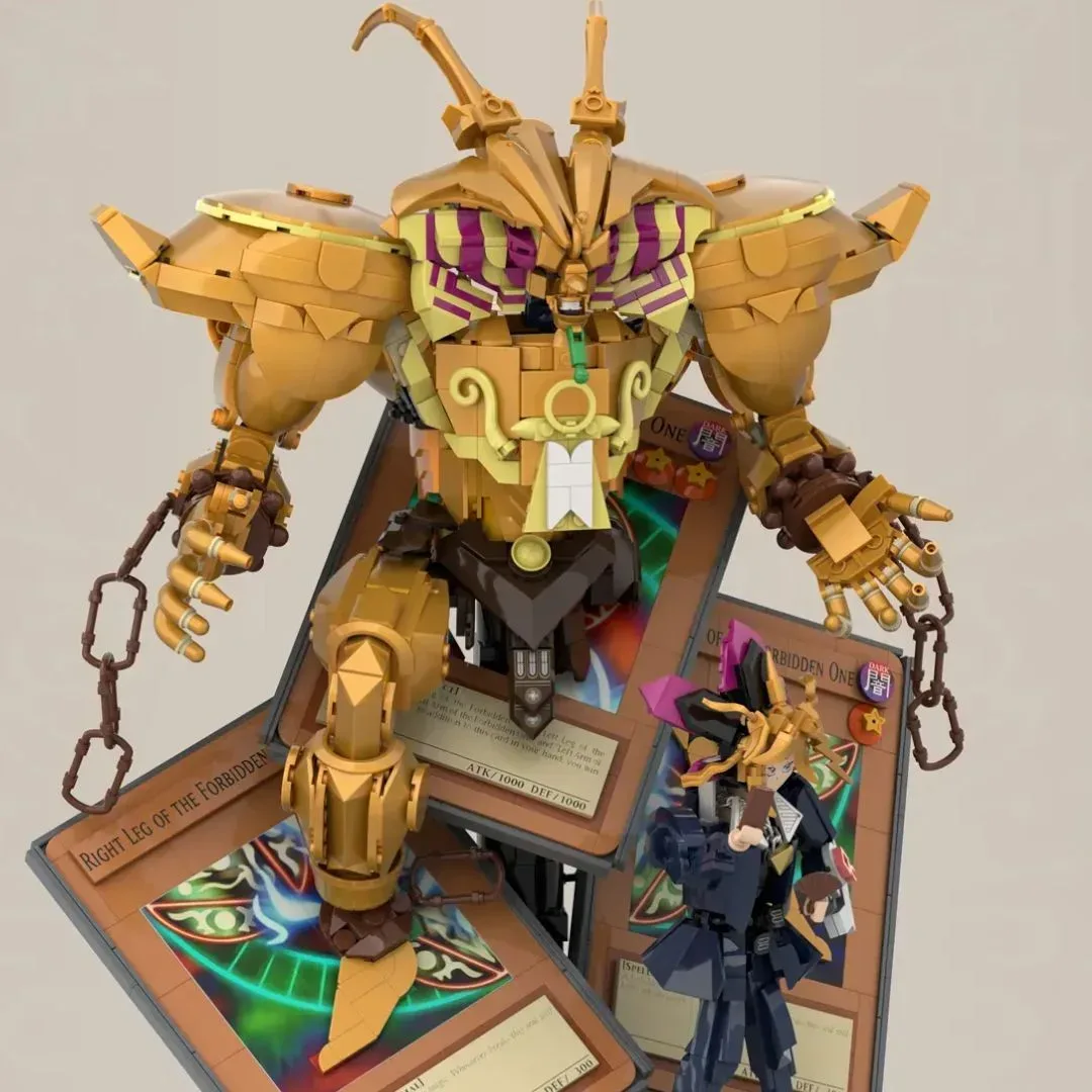 Lego Yu-Gi-Oh Exodia concept showing a 2D card-to-3D monster effect