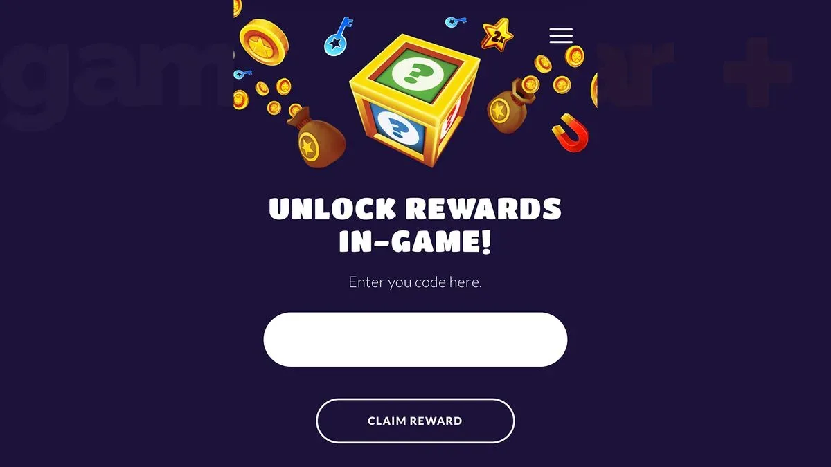 The website screen used to redeem Subway Surfers codes