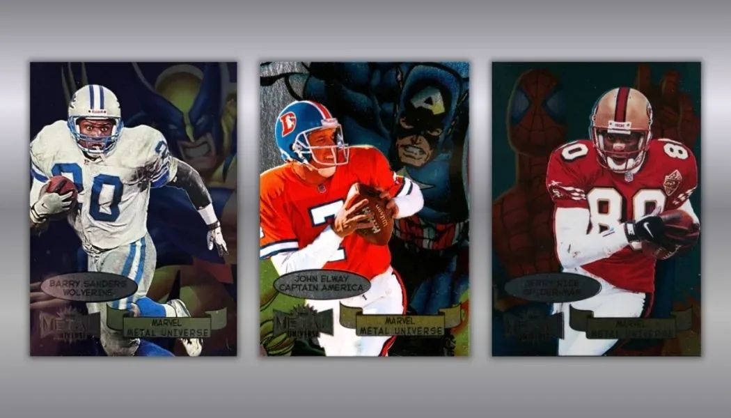 1997 Metal Universe Football Marvel Metal Barry Sanders and Wolverine insert card
