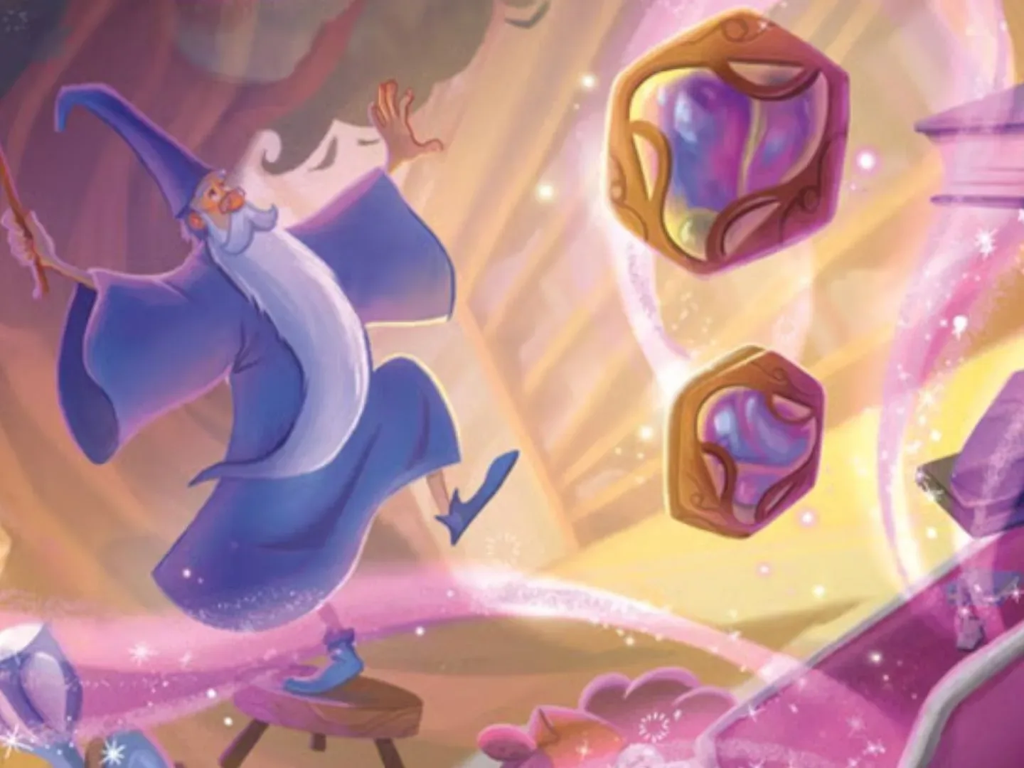 Merlin casts a spell, with ink drops flying nearby