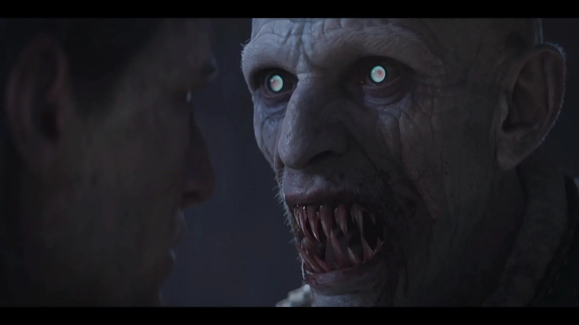 Brencis the vampire bares his fangs in The Blood of Dawnwalker