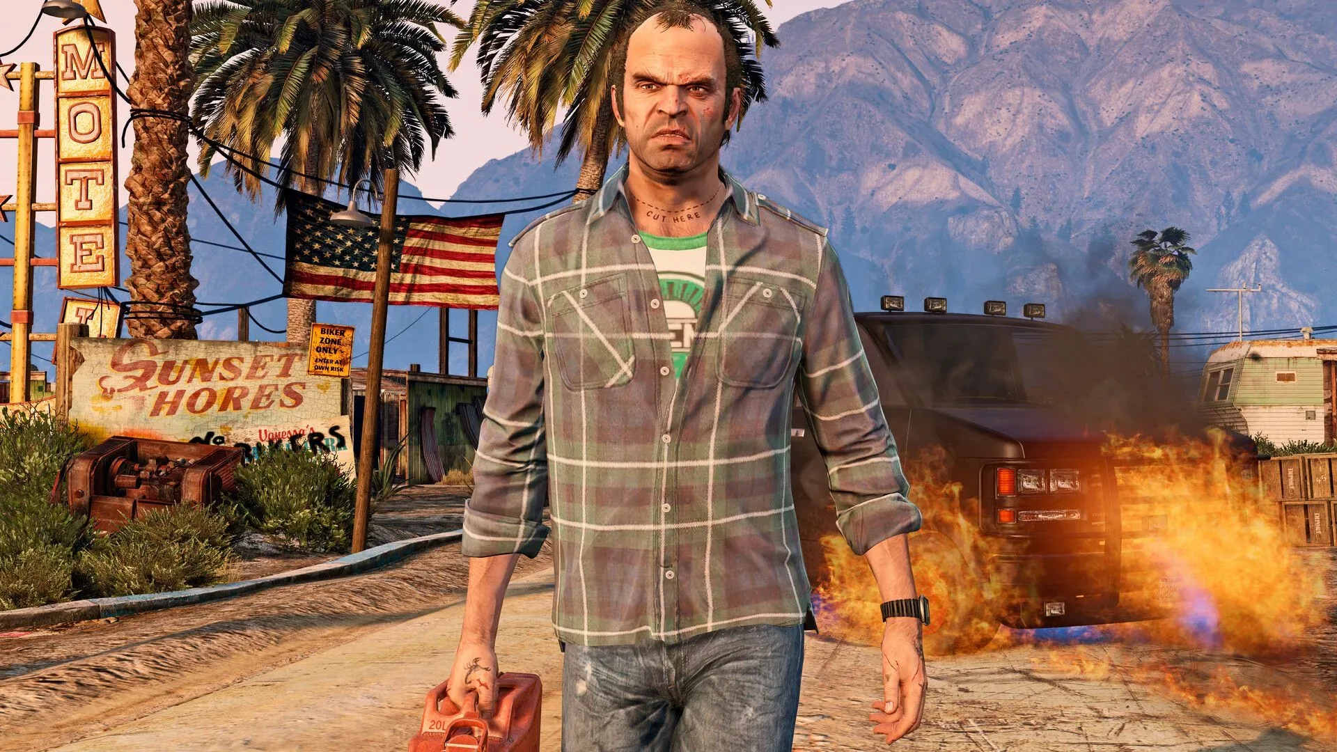 Grand Theft Auto 5 artwork beside a Nintendo Switch console representing the cancelled unofficial port