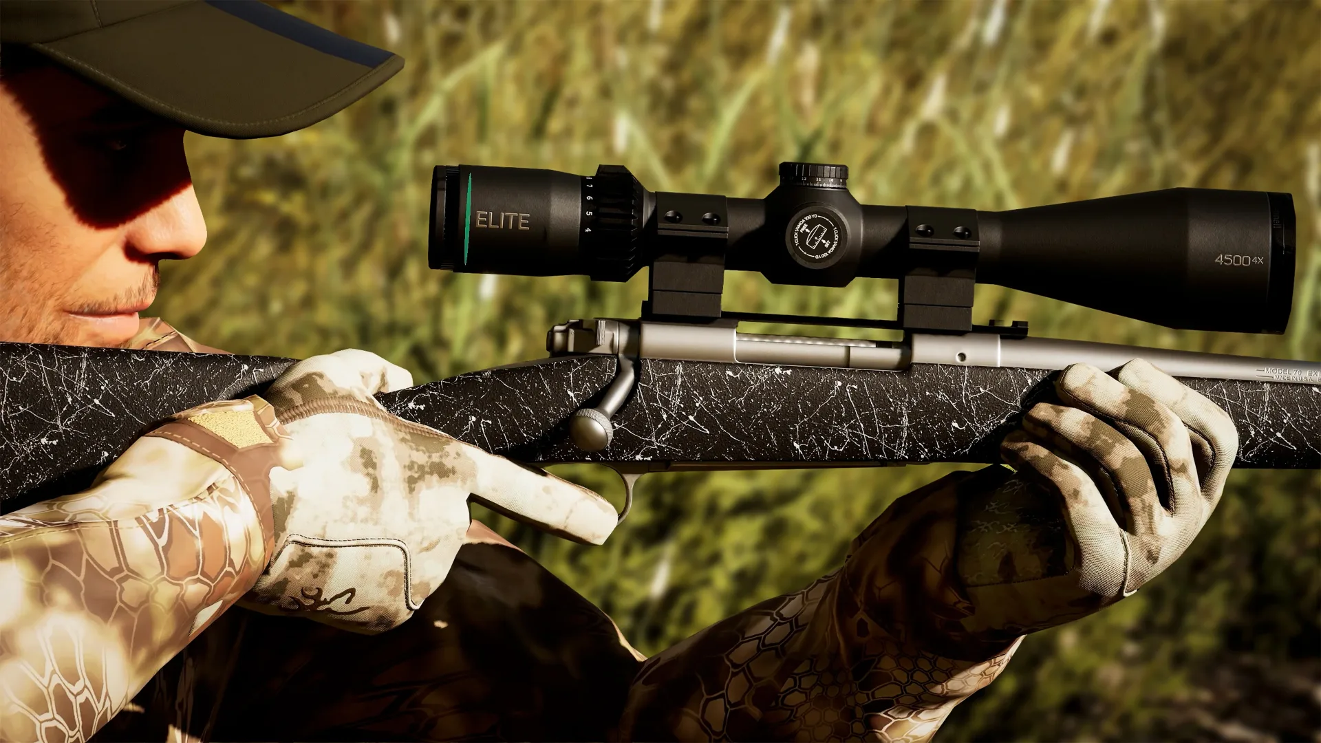 Hunting Simulator 3 gameplay showing a hunter in an American wilderness territory