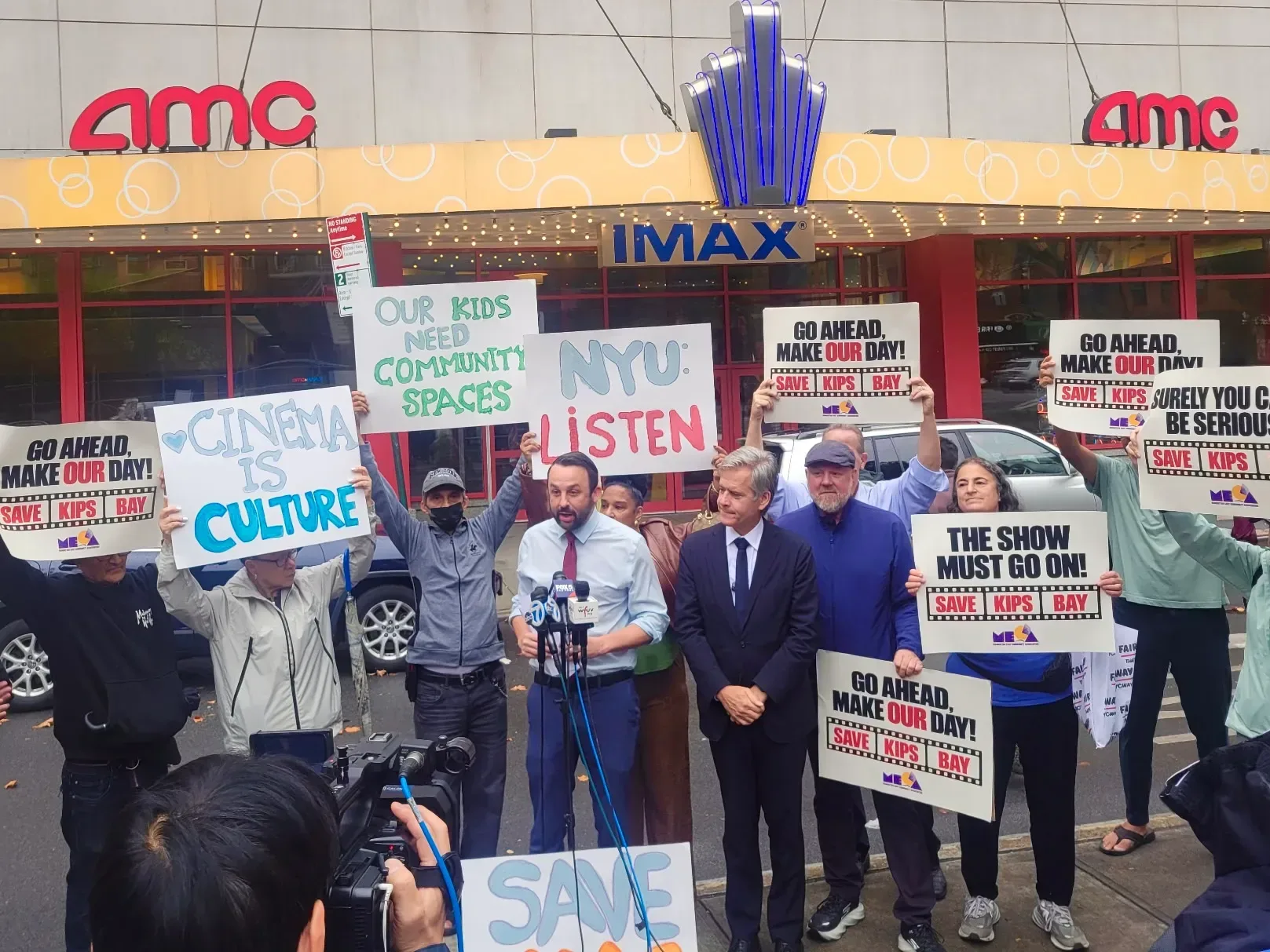 Protesters gather outside AMC Kips Bay 15 in Manhattan