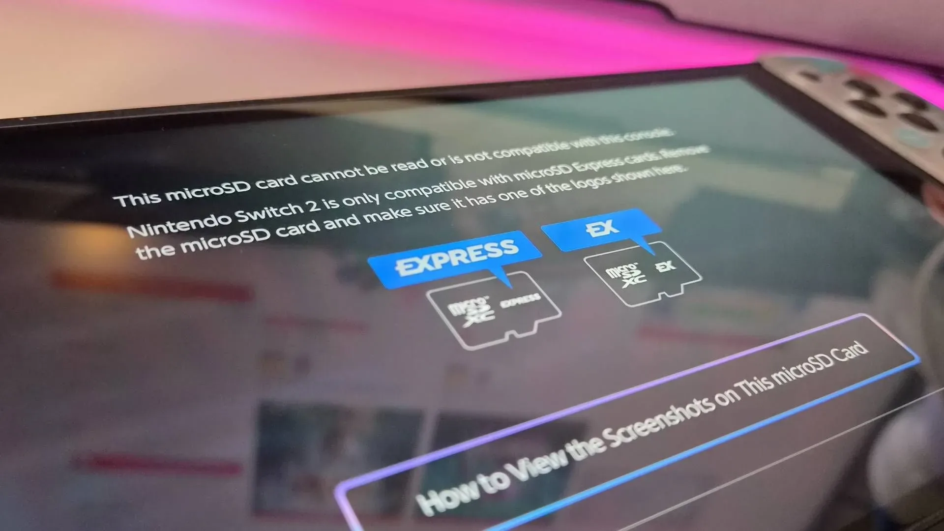 A PNY 1TB microSD Express card used with Nintendo Switch 2