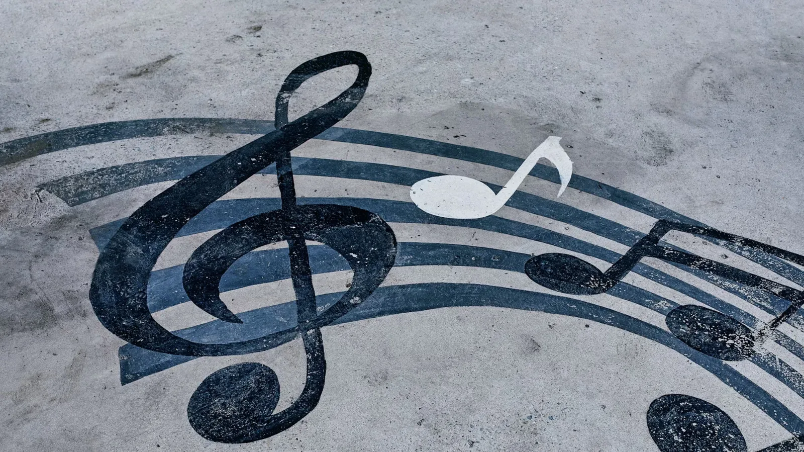 Abstract visualization of fraudulent AI-generated songs appearing in a music streaming artist catalog