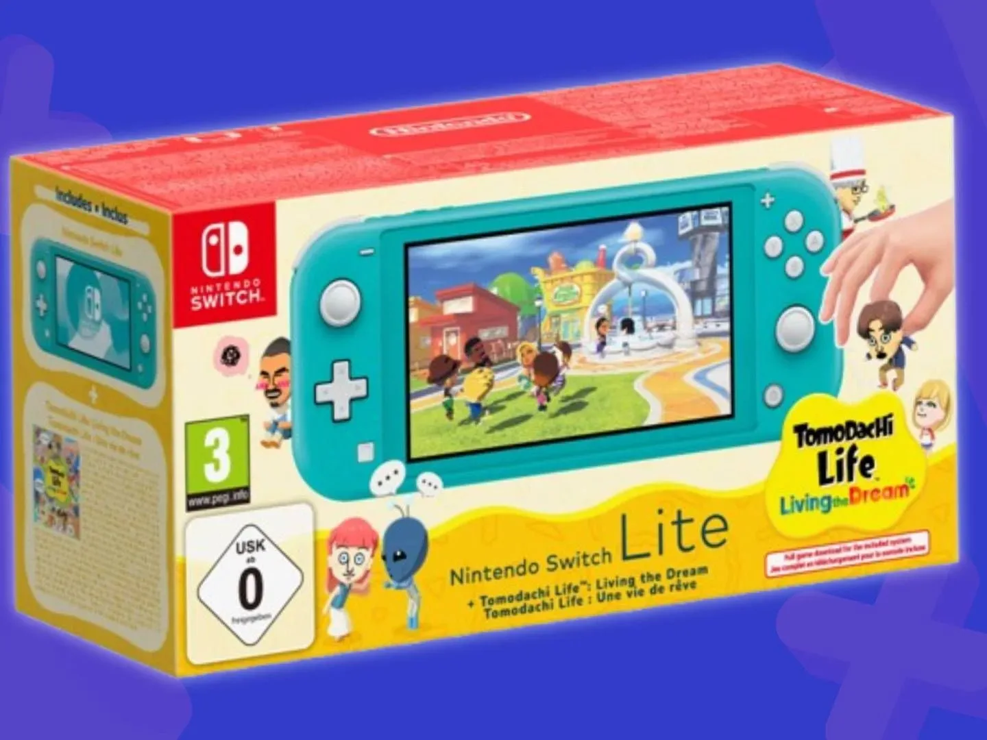 Image of a Nintendo Switch Lite Tomodachi Life bundle on a blue GamesRadar+ background.