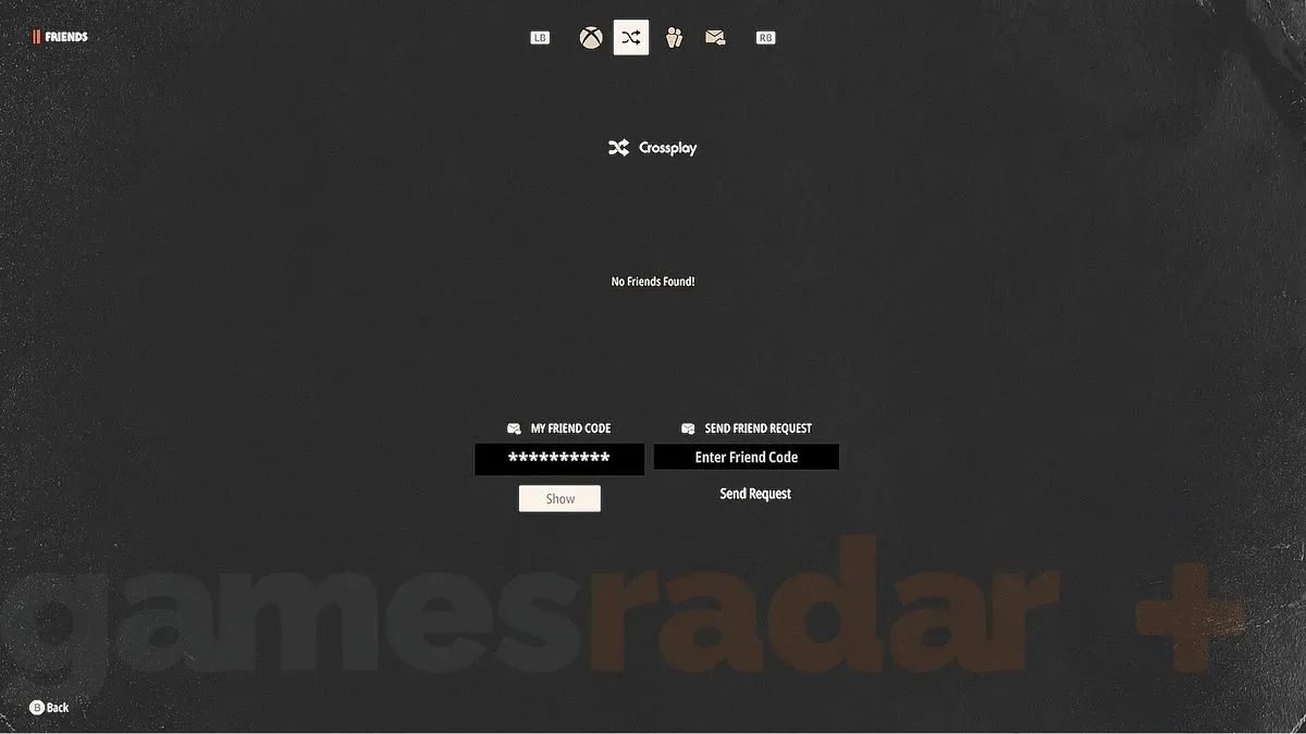 The crossplay friends screen in Halloween the Game.