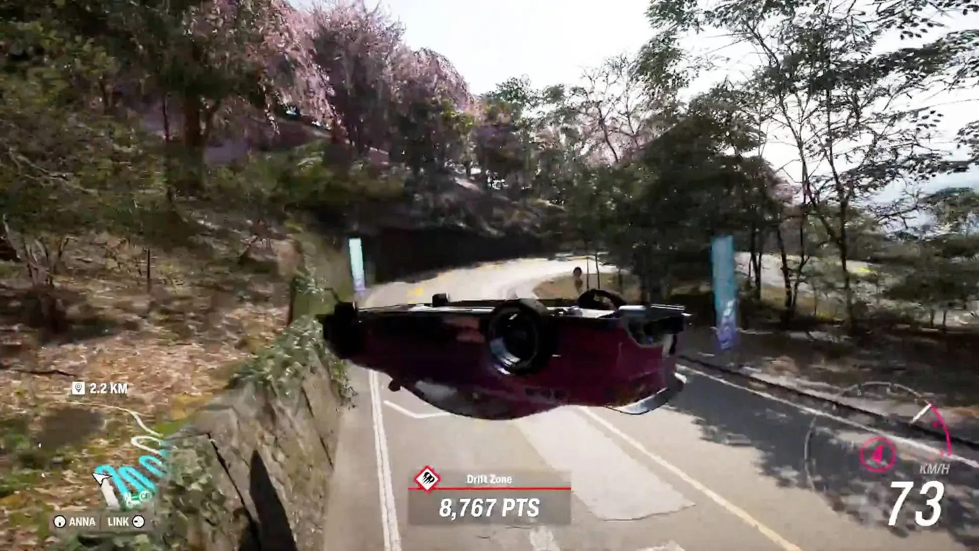 A high-speed racing car taking a tight corner in a video game